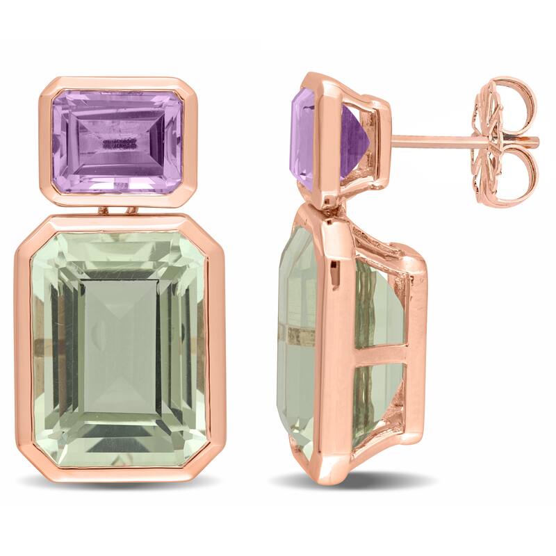 Miadora 28ct TGW Rose de France GREEN QUARTZ- Fashion Post Earrings in Rose Plated Sterling Silver