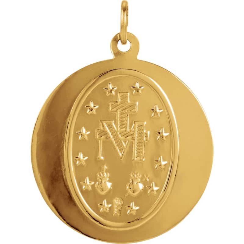 Curata Pendant Necklace 14k Yellow Gold 22mm Polished Round Miraculous Medal Jewelry Gifts for Women