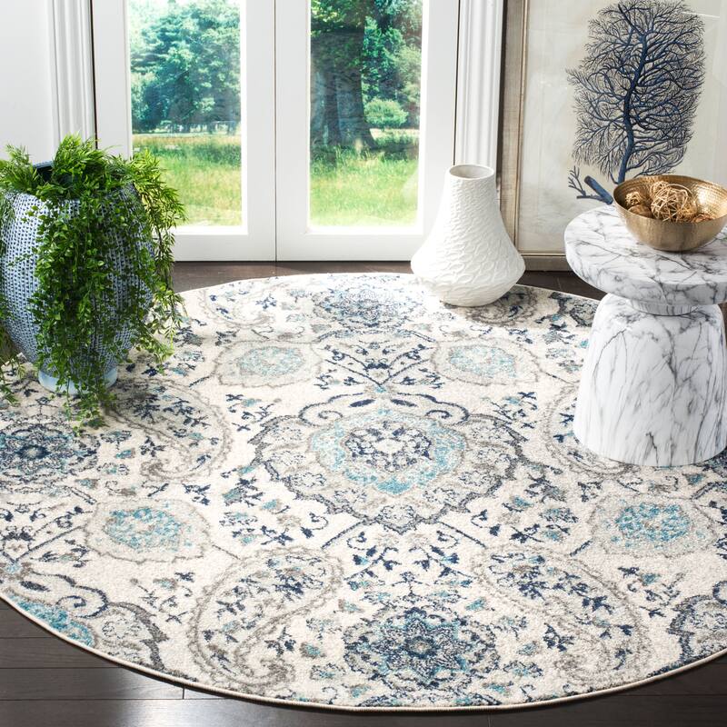 SAFAVIEH Madison Belle Boho Glam Paisley Pattern Area Rug - 12' x 12' Round - Cream/Light Grey