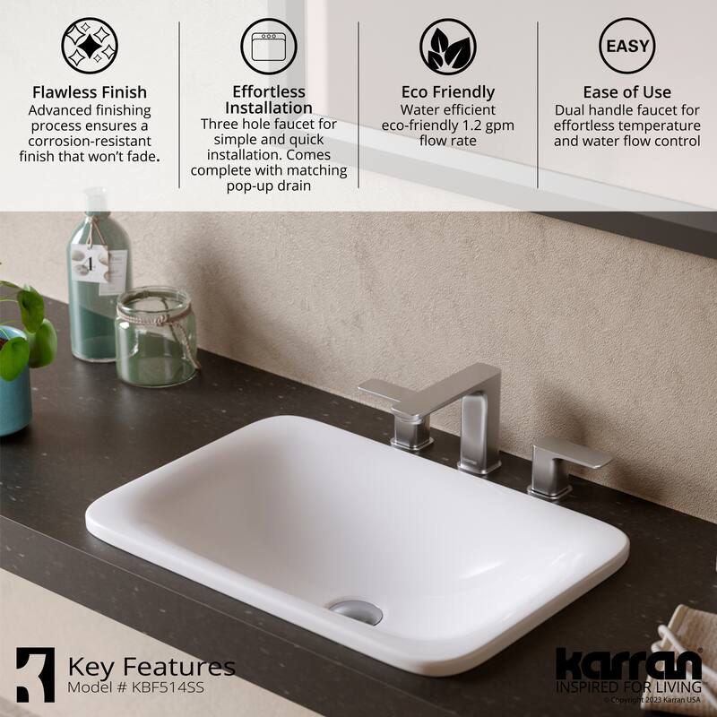 Karran Venda KBF514 2-Handle Three Hole Widespread Bathroom Faucet with Matching Pop-up Drain