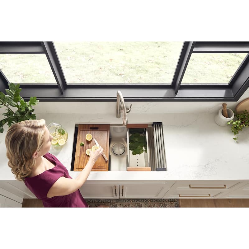 Ruvati 28-inch Workstation Ledge Undermount 16 Gauge Stainless Steel Kitchen Sink Single Bowl - RVH8309 - 26-1/2″ x 16″