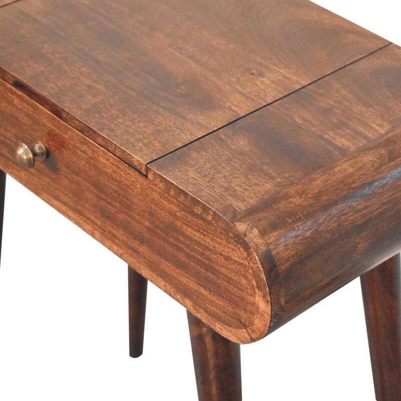 Artisan Furniture Solid Wood Mini California Walnut Dressing Table with Foldable Mirror, Dark brown,1 Drawer