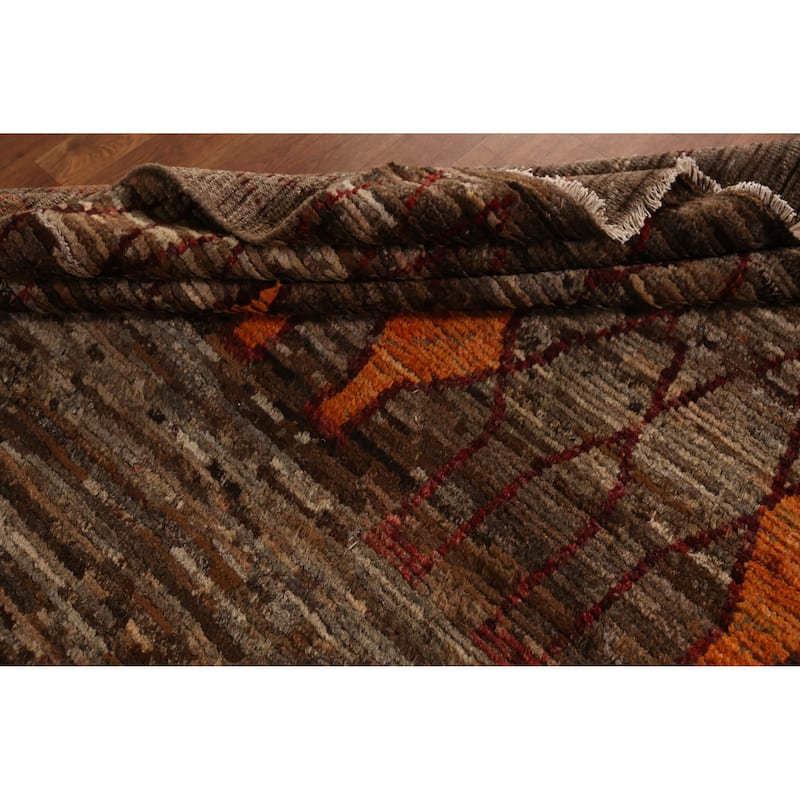Brown Geometric Moroccan Oriental Area Rug Handmade Wool Carpet - 8'7" x 9'8"