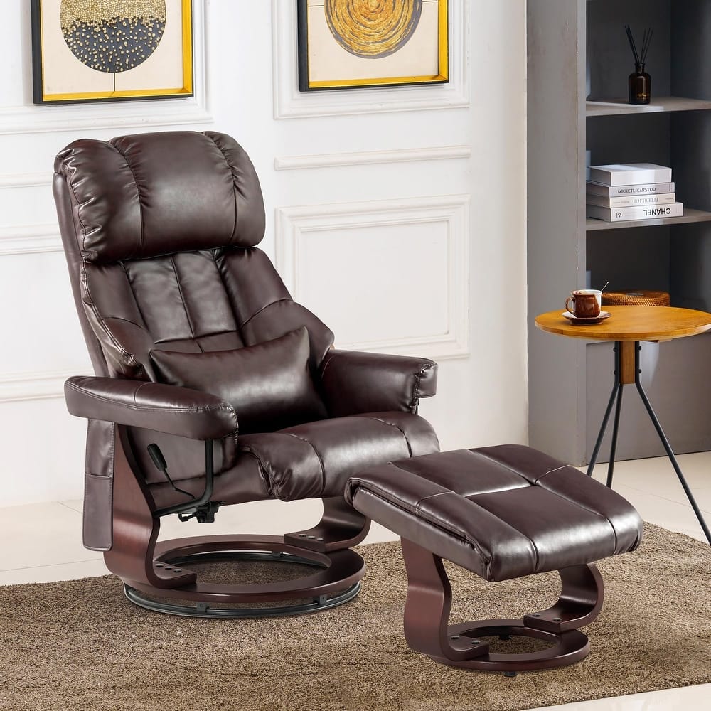 MCombo Recliner Chair with Ottoman Vibration Massag Faux Leather 9068