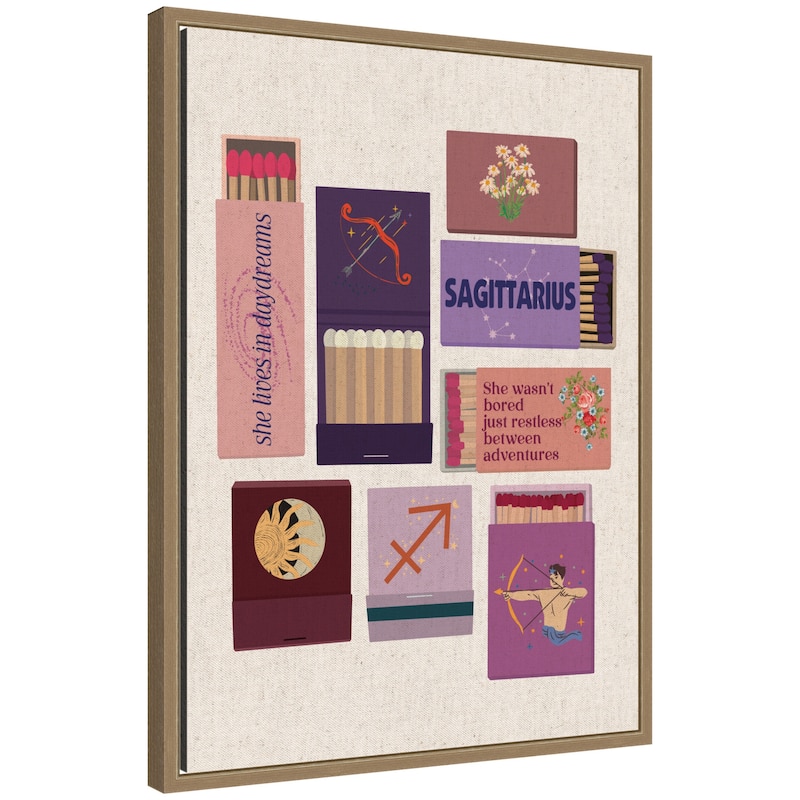 Kate and Laurel Sagittarius Matchbooks Linen FC by Megan Ryan Framed Canvas Wall Art Print - 18x24