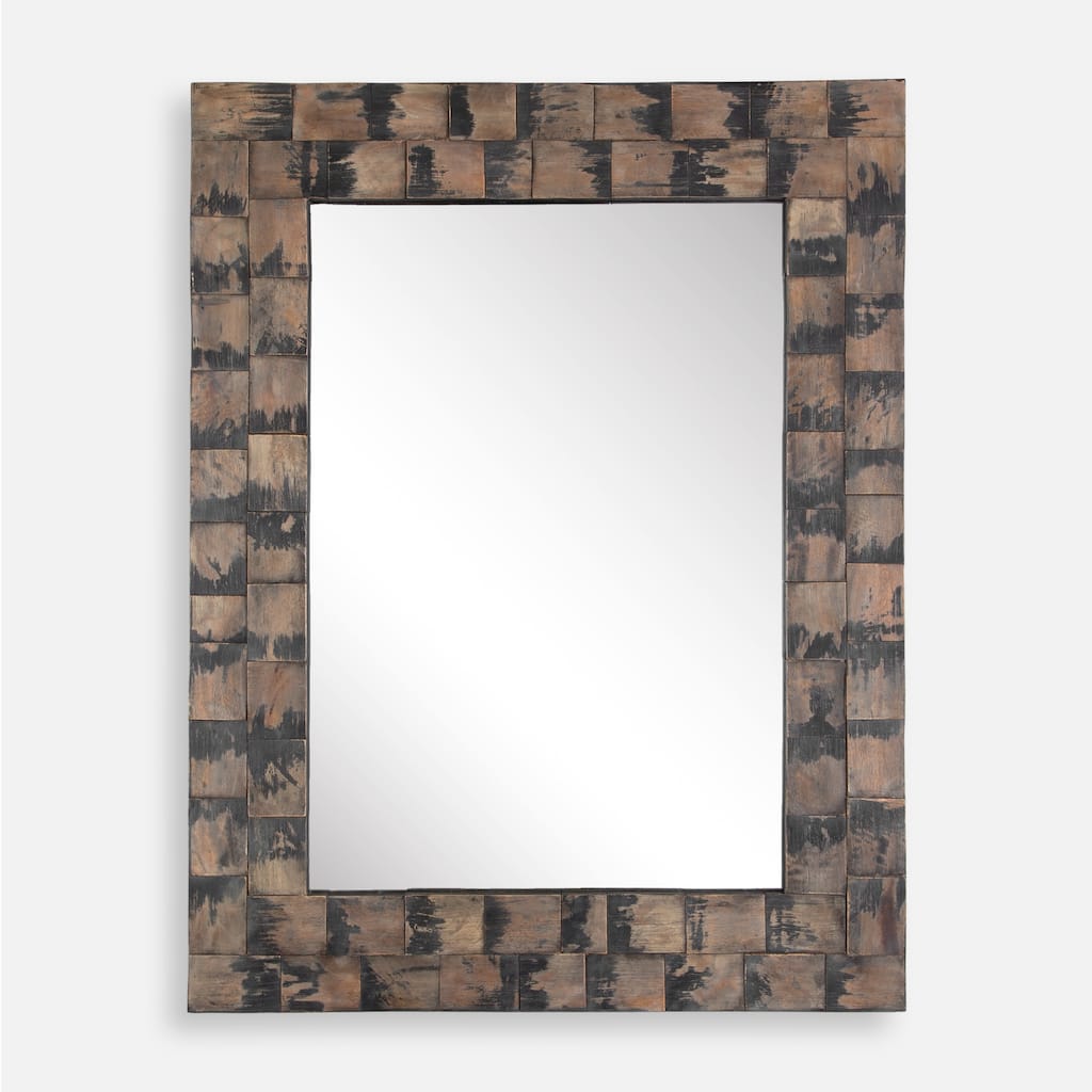 Weathered Wooden Framed Rectangular Wall Mirror - 47" - Black and Brown