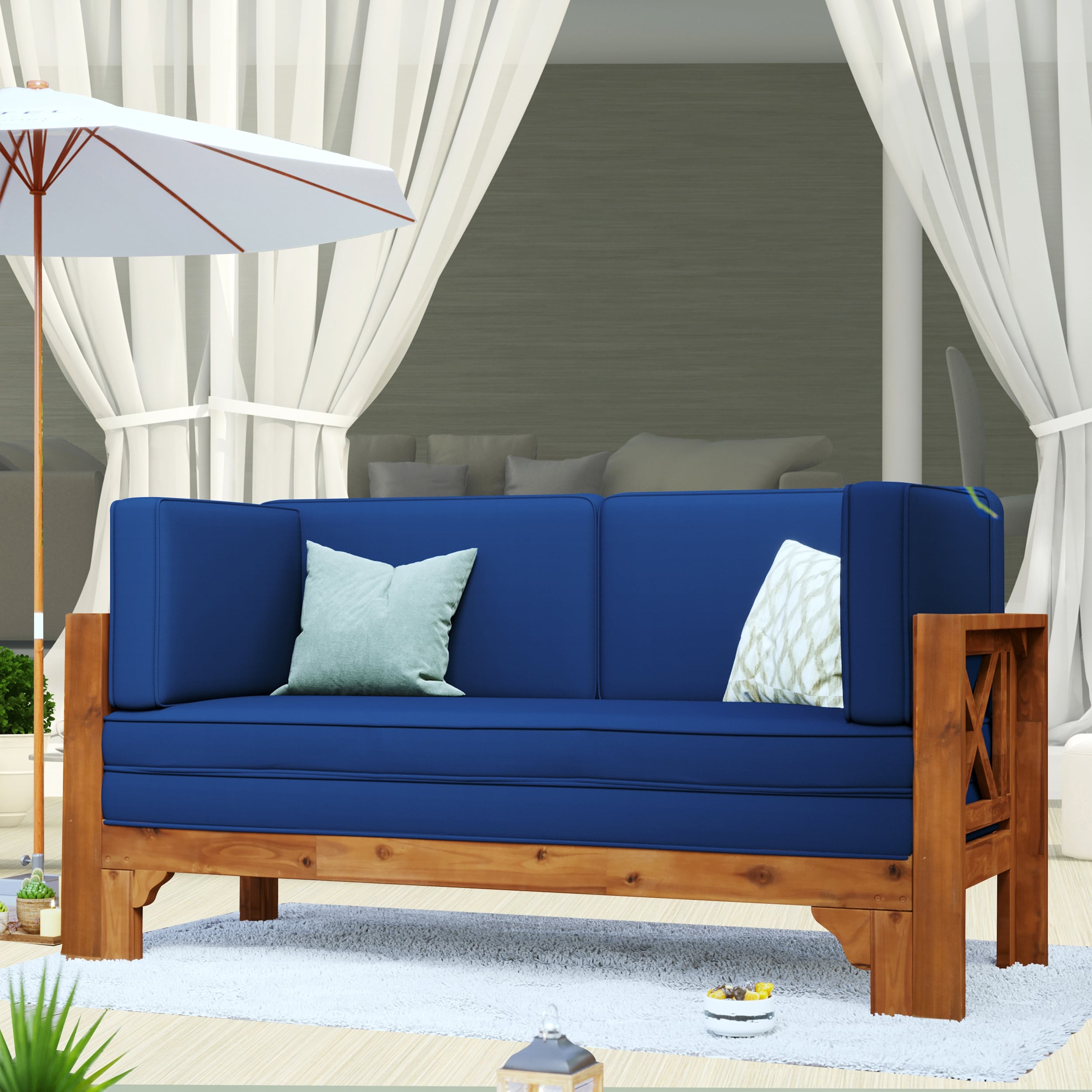Nedy Outdoor Patio Extendable Wooden Sofa Set