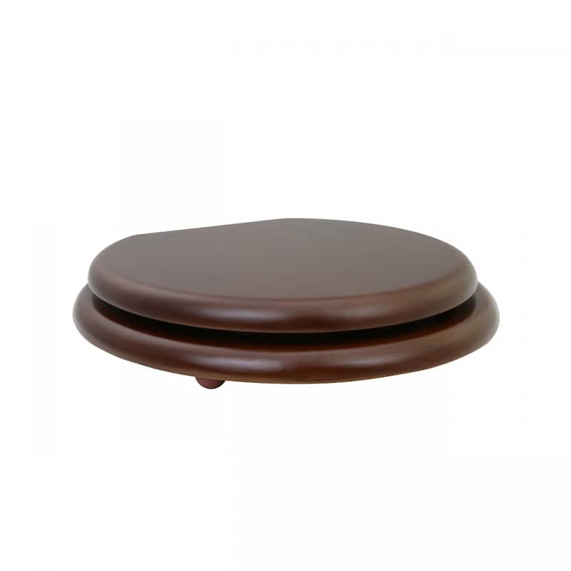 Dark Oak Wooden Toilet Seat Round Toilet Seat with Chrome Hinges and Non Slip Bumper