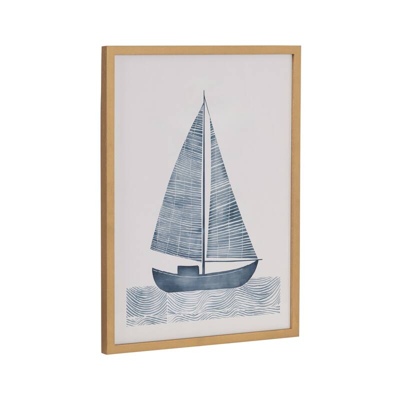 Kate and Laurel Gallery Nautical Blue Sailboat Print - 12x16 - Gold