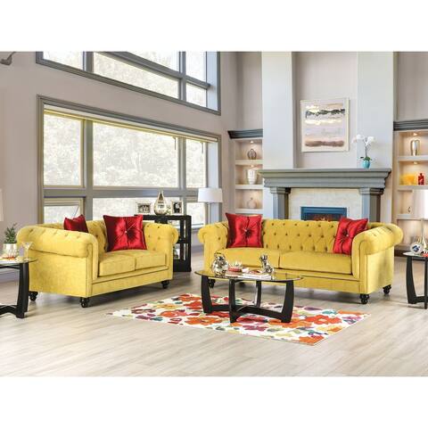 Furniture of America Ryn Traditional Yellow 2-piece Living Room Set
