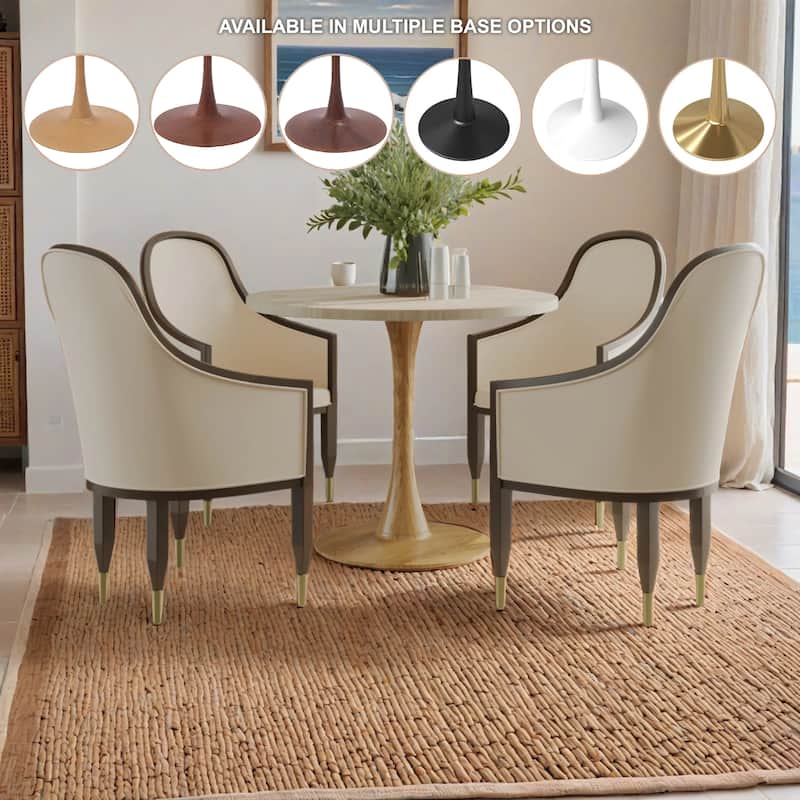 Bristol 27" Round Dining Table with Sintered Stone Top and Natural Wood Steel Pedestal Base for Modern Kitchen and Dining Room