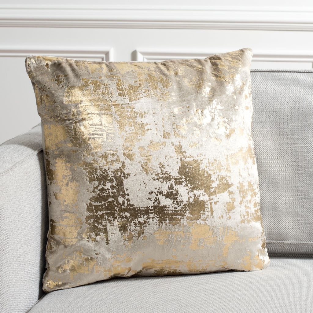 SAFAVIEH Carlijn Metallic Beige/ Gold 20-inch Decorative Pillow