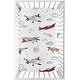preview thumbnail 1 of 4, Vintage Airplane Baby Boy Fitted Mini Portable Crib Sheet - Grey Yellow Orange Red White Blue Airplanes Air Plane Transportation