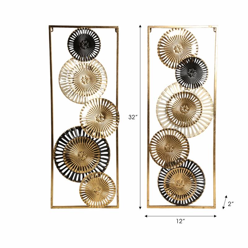 Metal Geometric Pierced Disc Wall Art Set - Gold, 32"