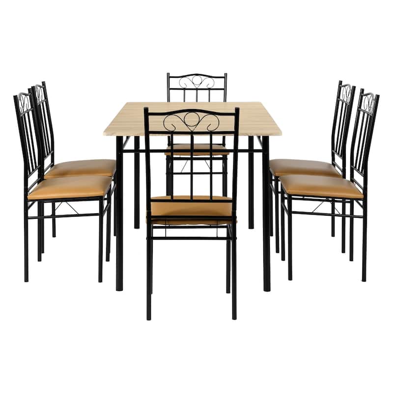 Homy Casa 7-Piece Dining Set, MDF Table & 6 Metal PU Chairs