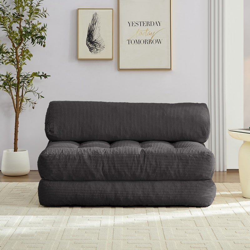 Mixoy W32''/W50'' Corded Velvet Fabric Folding Floor Lazy Futon Sofa Bed