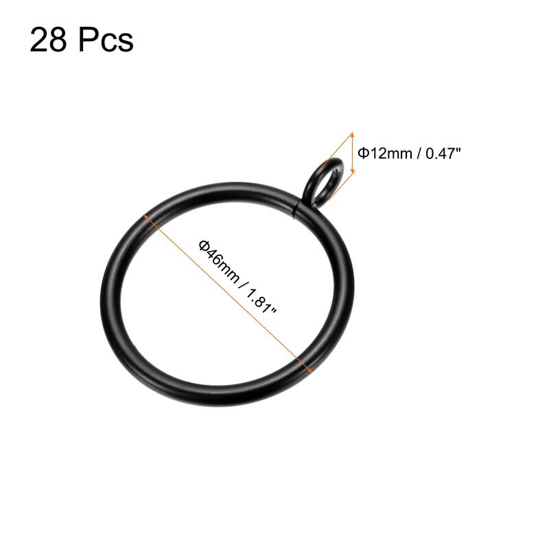 28 PCS Curtain Rod Rings with Eyelets - Black - 1.5 Inch