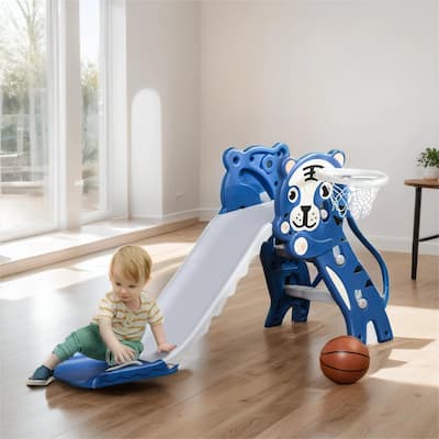 2 in 1 Toddler Slide, Easy Set Up Baby Slide with Basketball Hoop