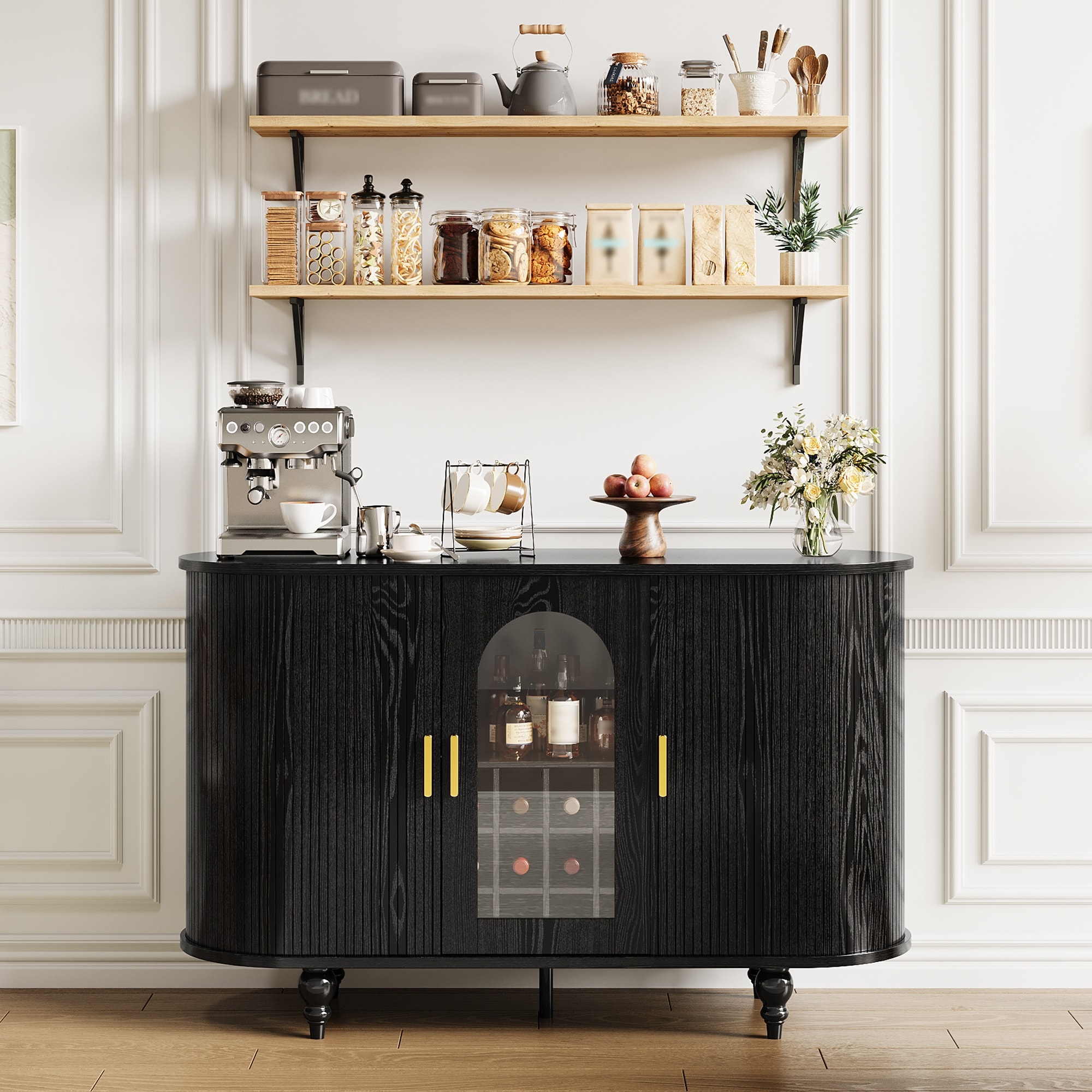 Garvee Bar Cabinet with Storage, Liquor Bar Cabinet with Sliding Door