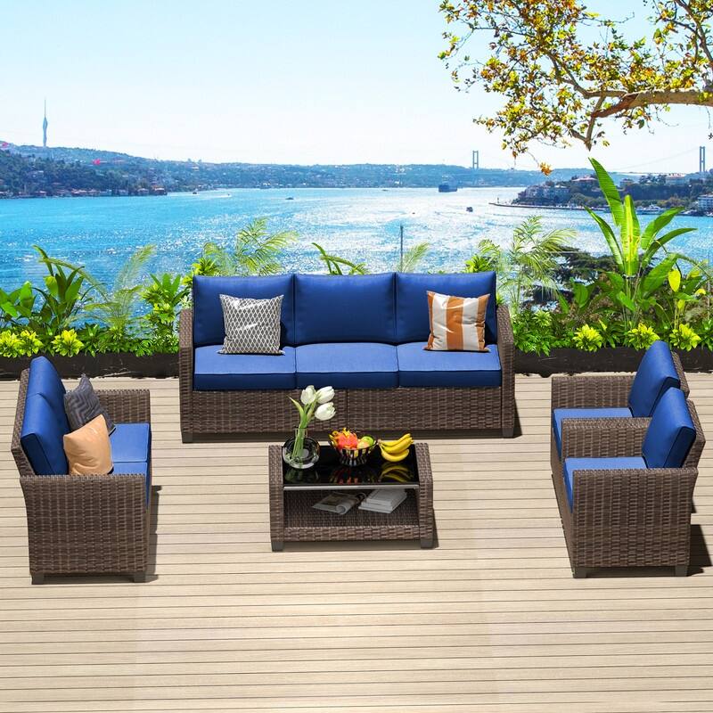 5-Piece Patio Wicker Conversation Sofa Set with Coffee Table,Rattan Sofa Chair with Cushion