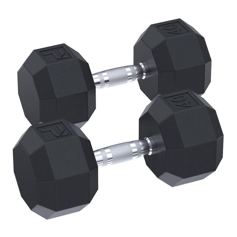 Power Systems Rubber Octagonal Dumbbells Set, Pair of 20, 25, 40 lbs Dumbbell Weights Set - 9.03 x 5.25 x 5.97