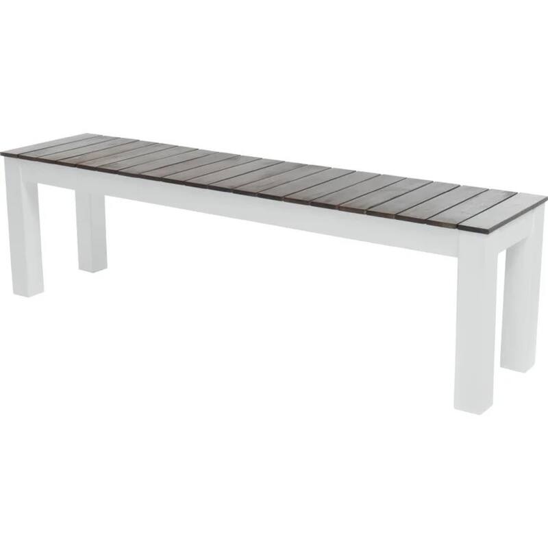 Eltan Outdoor Dining Bench Set of 2, Dark Brown and White Wood 62 Inch