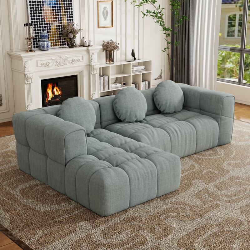 103" L-Shaped Chenille Sectional Sofa with Left Recliner & Pillows