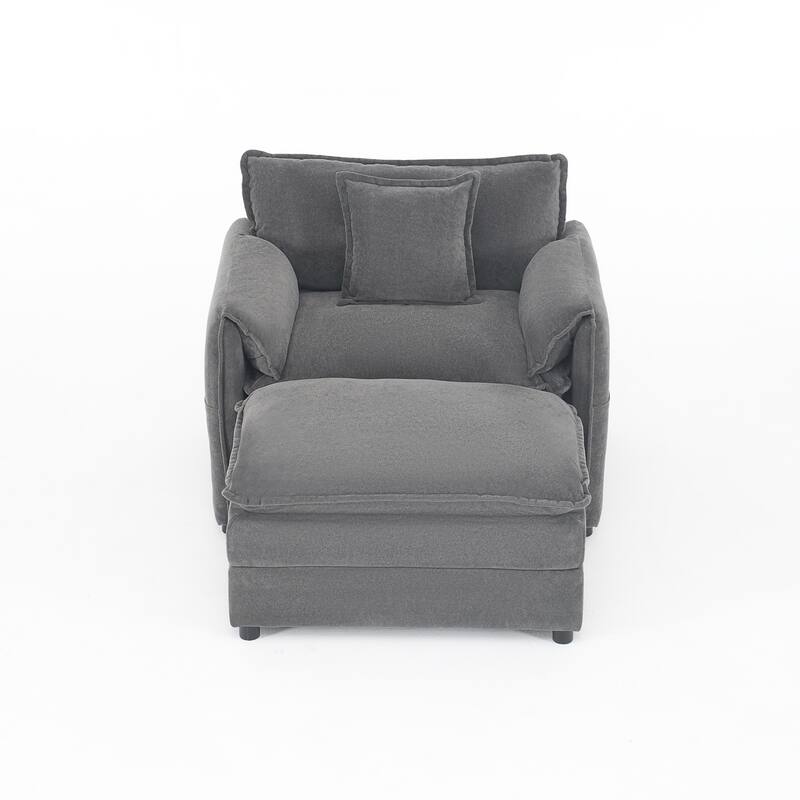 Chenille Upholstered Accent Chair / Oversized Single Sofa Lounge Chair / Deep Seat Reading Sofa Armchair