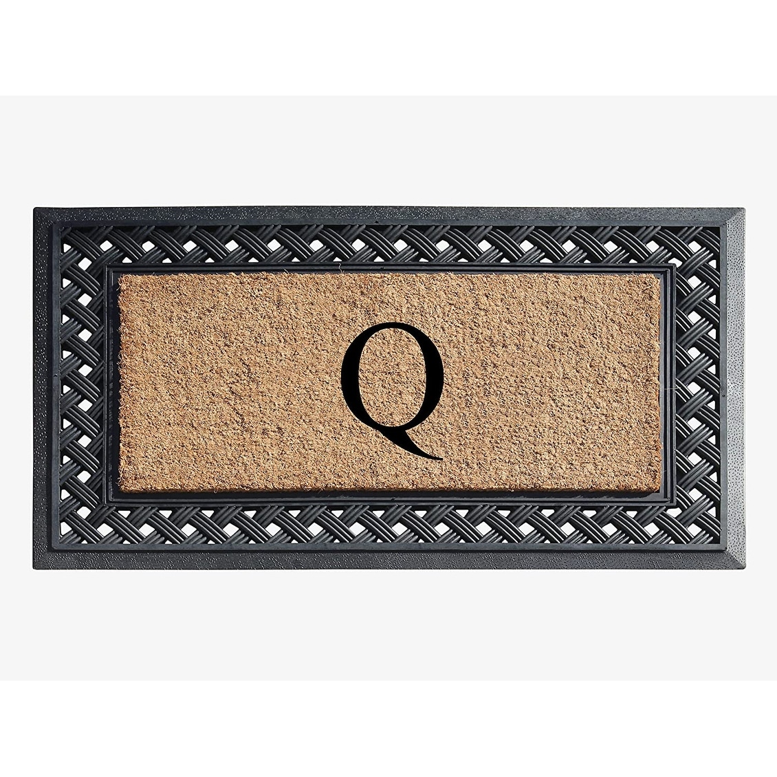 A1 Home Collections Paisley Border Rubber and Coir Large Heavy-Duty Outdoor Monogrammed Doormat, 23"X38" Black