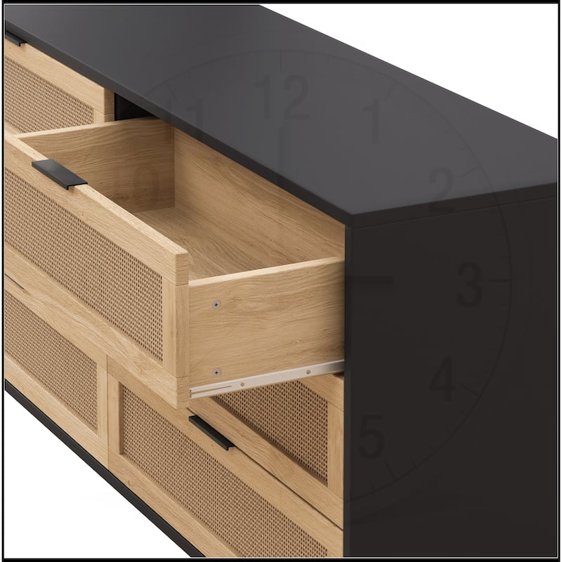 6-Drawers Rattan Storage Cabinet with White Drawer Slides