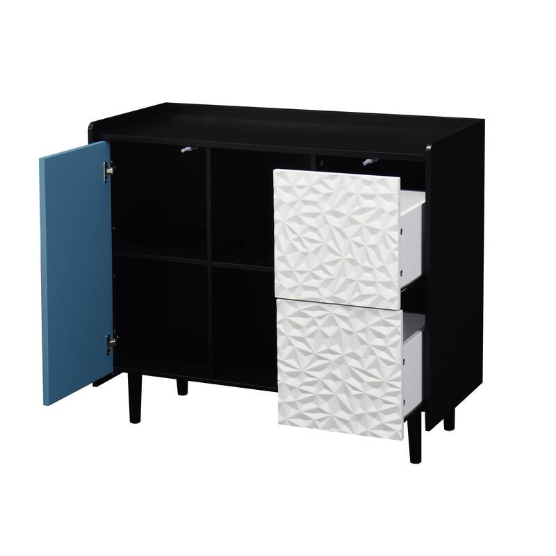 Modern Sideboard Buffet Cabinet with 2 Drawers and 2 Open Storage Compartment
