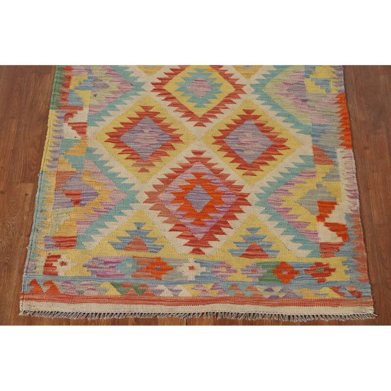 Multicolor Kilim Area Rug Reversible Flatweave Wool Carpet - 3'4"x 4'11"