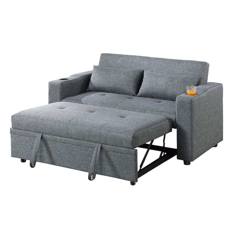 Soen Convertible Sofa w Pull Out Sleeper Bed, 2 Pillows, Slate Gray