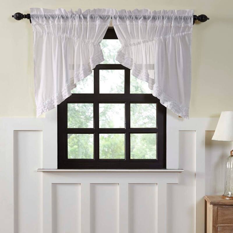 White Ruffled Sheer Prairie Swag Set of 2 36x36x18 - Prairie Swag 36x36x18 - Prairie Swag 36x36x18