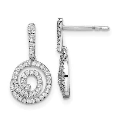 Curata 14k White Gold Circle Swirl Diamond Dangle Post Earrings - 17.2x8.8mm Wide