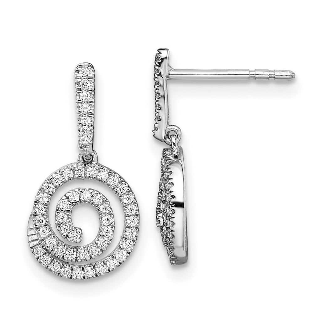 Curata 14k White Gold Circle Swirl Diamond Dangle Post Earrings - 17.2x8.8mm Wide