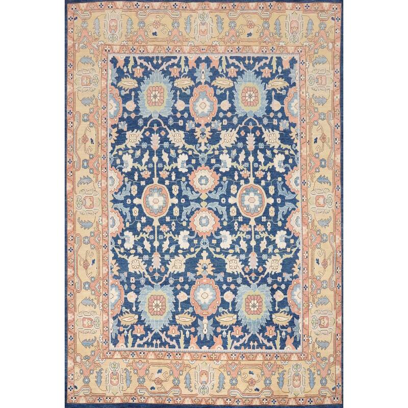 Hand Knotted Oriental 100% Wool Carpet Traditional All-Over Navy Blue & Blues Ziegler Area Rug - 14' 6'' X 12' 2''