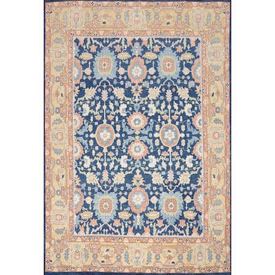 Hand Knotted Oriental 100% Wool Carpet Traditional All-Over Navy Blue & Blues Ziegler Area Rug - 14' 6'' X 12' 2''
