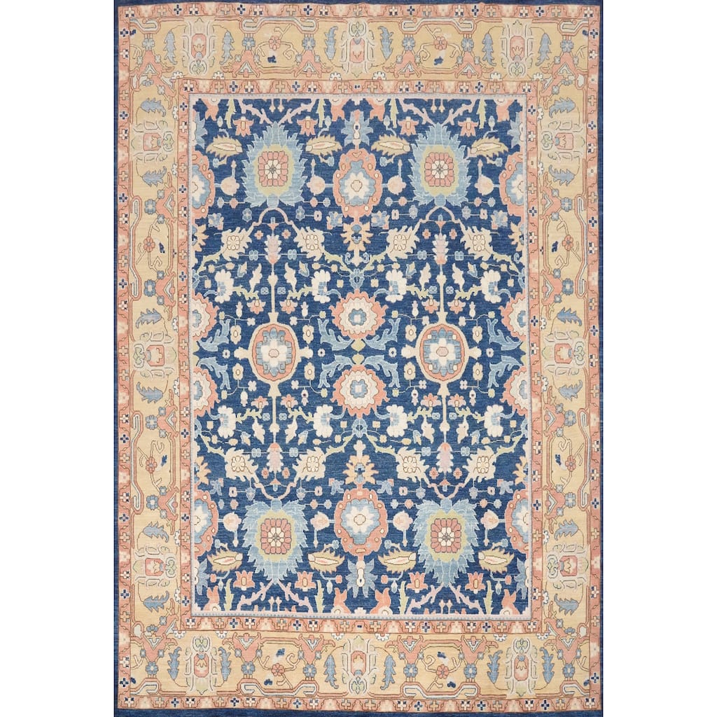 Hand Knotted Oriental 100% Wool Carpet Traditional All-Over Navy Blue & Blues Ziegler Area Rug - 14' 6'' X 12' 2''