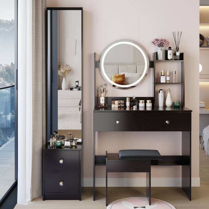 Versatile Vanity Table Set with LED Mirror and Storage