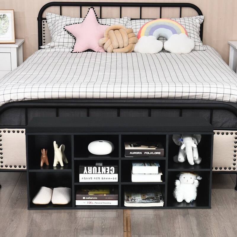 10-Cube Shoe Storage Bench with Cushion for Entryway and Bedroom - 41" x 12" x 19" (L x W x H)