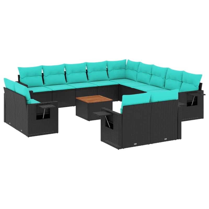 vidaXL 14 Piece Patio Sofa Set with Cushions Gray/Black Poly Rattan - 24.4" x 24.4" x 27.2"
