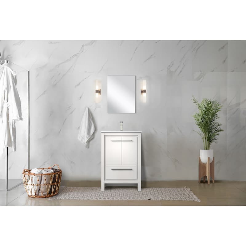 Lafarre Bath Vanity with Quartz Top, Sink, Mirror and Rose Gold Faucet