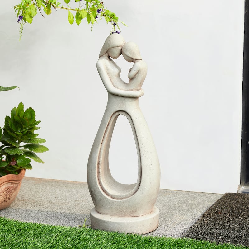 Glitzhome 24.75"H Modern Abstract Sculpture Hugging Mother and Baby Garden Statue