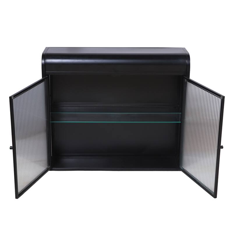 2-Door Wall-Mounted Metal Storage Cabinet with Glass Doors & Shelves