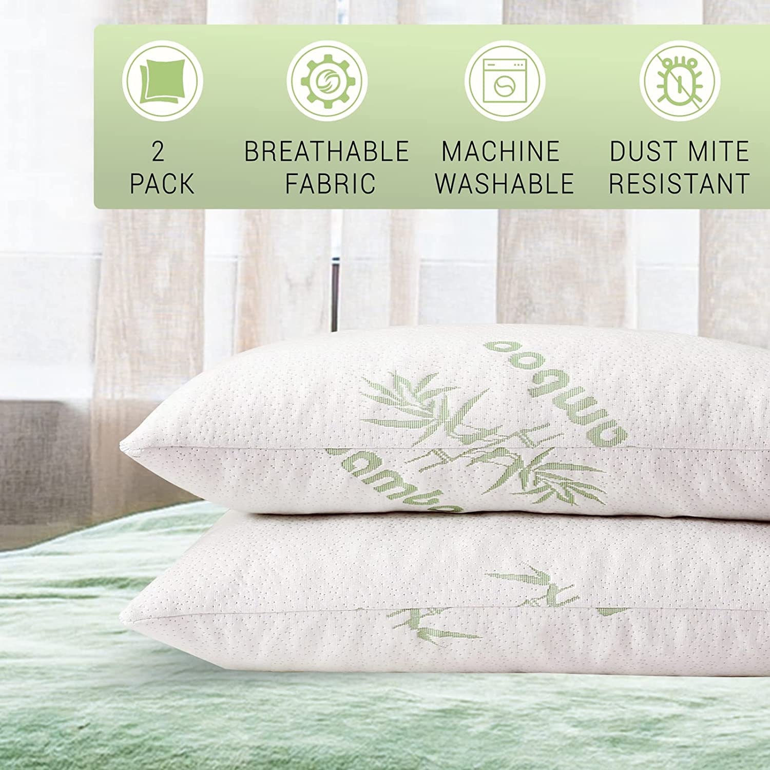 Home Mart Goods King Size Soft Plush Bamboo Memory Foam Support Pillow Set of 2 White
