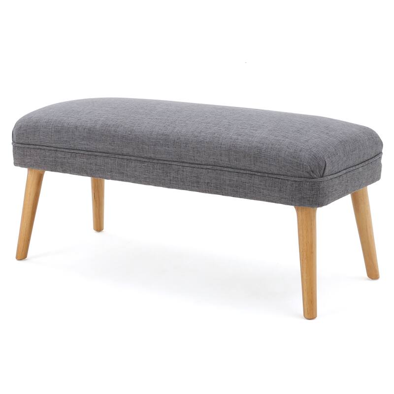 38 Inch Wide Rectangle Ottoman Bench Footstool, Linen Look Polyester Fabric for Living Room, Bedroom - LIGHT GREY