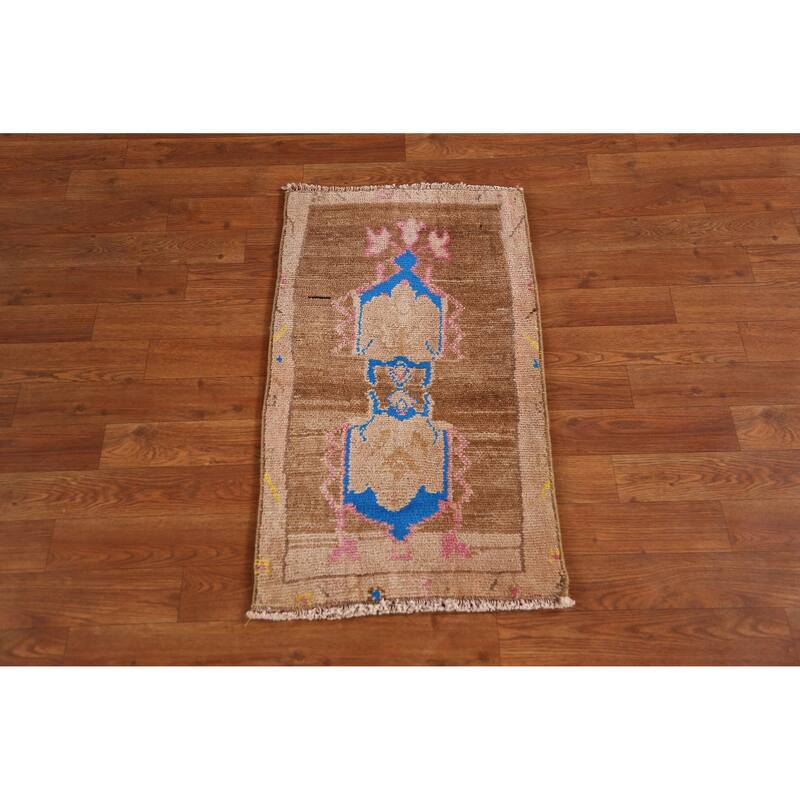 Hand Knotted Oriental 100% Wool Carpet Transitional Tribal Brown Anatolian Area Rug - 2' 8'' X 1' 6''