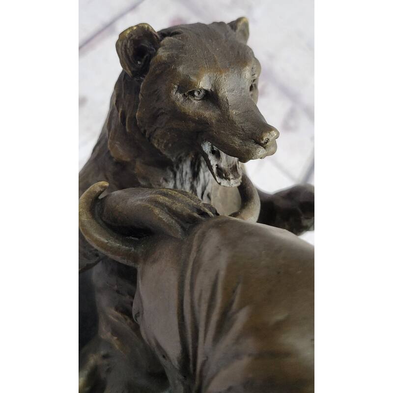Wall Street Bull Vs Bear Market Bronze Metal Desktop Statue Sculpture 9 Inches X 11 Inches