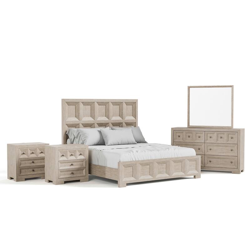 Furniture of America Durem Modern Classic 5-Piece Solid Wood Panel Bedroom Set with 3-Drawer Nightstand